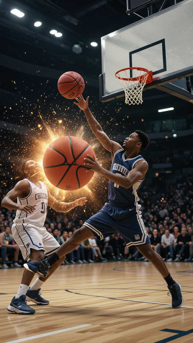 === Scene ===

Tone: generate an 8-second, hyper-realistic, seamlessly looping video capturing the raw power and physics of a single moment in a street basketball game, rendered in extreme slow motion., {"type":"High-speed sports cinematography, played back in extreme slow motion","duration_seconds":8,"looping":"true, seamless loop","pacing":"Intense, powerful, and dramatic. The slow motion turns a split-second action into a detailed ballet of force.","animated_elements":[{"element":"Ball Impact and Deformation","description":"The primary animation. A defender's hand forcefully impacts the top of a basketball. In slow motion, we see the defender's fingers digging into the pebbled leather, the ball visibly compressing and deforming under the force. The ball's backspin momentarily stops and reverses as it's knocked away. This entire impact and recoil sequence forms the loop."},{"element":"Sweat and Particle Dynamics","description":"The explosive impact sends a fine spray of sweat droplets flying from both the hand and the ball's surface. The droplets hang in the air like tiny jewels in the bright sun. Dust and microscopic rubber particles from the court are kicked up by the motion."},{"element":"Anatomical Realism","description":"The muscles and tendons in the defender's forearm and hand are seen contracting with extreme force. Veins bulge on the skin's surface. The skin on the fingertips whitens from the pressure against the ball."},{"element":"Background Motion","description":"Through the chain-link fence in the deep background, the blurred figures of spectators are seen reacting to the play, their movements also in slow motion, adding to the atmosphere."}]}, {"style":"Hyperrealistic, gritty sports documentary style, emulating the aesthetic of a high-end Nike commercial or a feature film.","camera_setup":{"camera":"Phantom VEO 4K High-Speed Camera","lens":"100mm Telephoto Prime Lens","perspective":"Static, locked-down shot from a very low angle, looking up at the point of impact. This heroic angle makes the action feel monumental and powerful.","description":"The sun is high in the sky, creating high-contrast, sharp-edged shadows. This intense light creates brilliant specular highlights on the sweat-glistened skin and the curved surface of the basketball, emphasizing every texture."},"composition":{"framing":"A tight, dynamic composition focused entirely on the collision between the hand and the ball. The chain-link fence in the background creates a gritty, geometric pattern that cages the action."}}

=== Subject ===

Description: {"base_subject":"An extreme close-up, slow-motion shot of a hand blocking a basketball at the apex of a shot on an iconic urban court.","key_details":[{"element":"The Hand and Arm","description":"The hand of a highly athletic basketball player. The skin glistens with a realistic sheen of sweat, and we can clearly see skin pores, calluses, and the fine lines of the knuckles. The hand is powerful and expressive."},{"element":"The Basketball","description":"A well-worn, official Spalding basketball. The pebbled texture is rendered in extreme detail, with dirt and scuff marks lodged in the grooves. The printed logos are slightly faded from use."},{"element":"The Environment","description":"The background is the iconic, green, tight-mesh chain-link fence of 'The Cage'. The fence is slightly rusted in places. Through the links, the blurred shapes of spectators and the red brick of surrounding Village buildings are visible."}]}