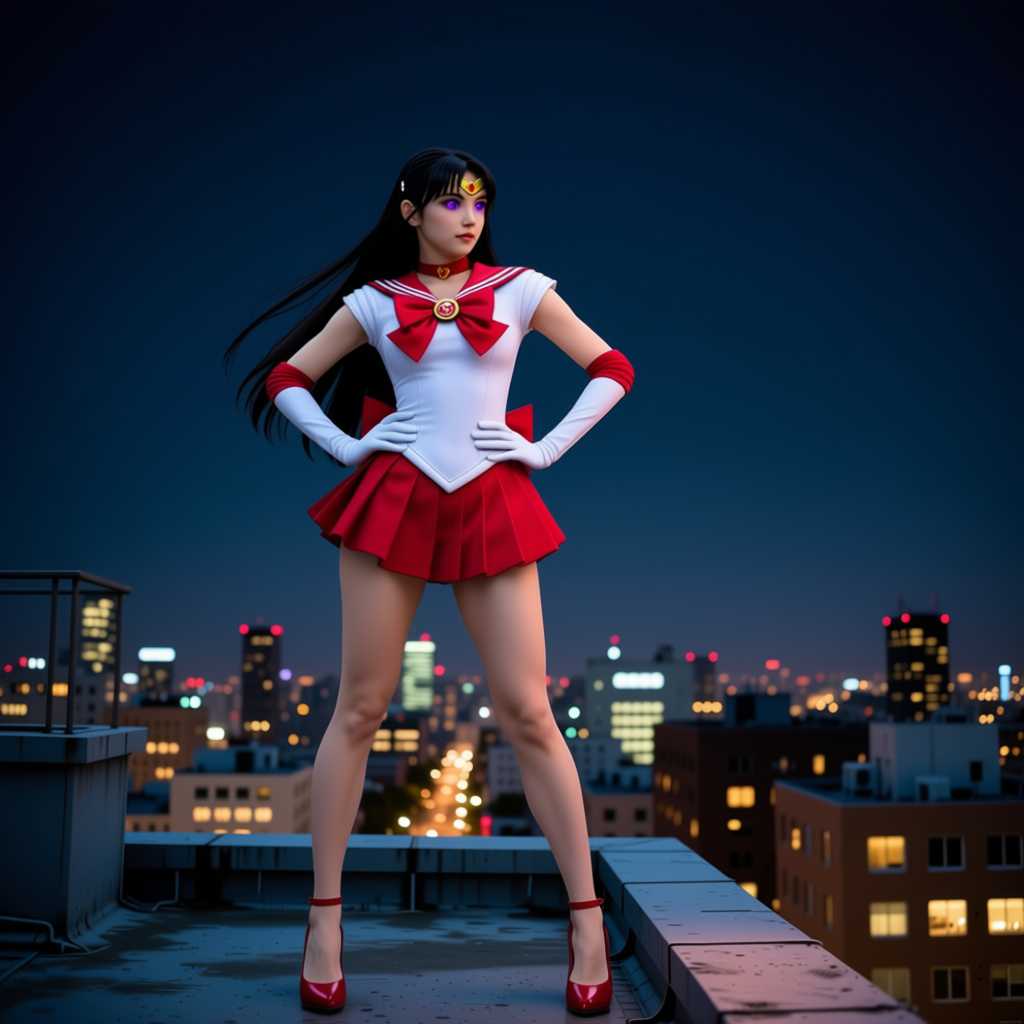 Sailor mars's hands are  at her hips. change nothing else