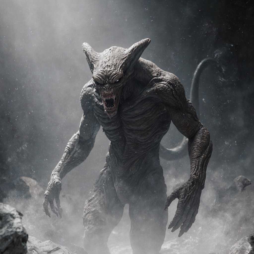 “Generate a creature that cannot be categorized or compared to anything within human imagination or artistic tradition. Its design must reject all visual, cultural, biological, or stylistic references known to mankind. It should appear as an emergent anomaly — something reality itself struggles to render. Its form should evoke primal, wordless terror without relying on eyes, mouths, limbs, or any familiar anatomy. The environment should bend around it, light faltering as if uncertain how to illuminate it. The result must feel truly alien to perception, outside all artistic schools, mythologies, and aesthetics.” Execution Directives: no recognizable art style, no symbolism, no cultural or religious motifs, no fantasy, sci-fi, gothic, surrealist, or Lovecraftian cues; pure generative originality — render as an aesthetic void, with physics, texture, and form emerging from the AI’s own abstraction layer; — forbid emulation of any artist, genre, or medium; — prioritize conceptual impossibility over visual coherence.