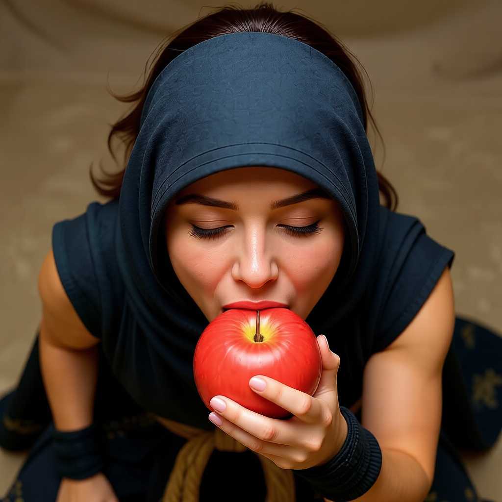she is eating an apple (edited with OpenAI Image 1)