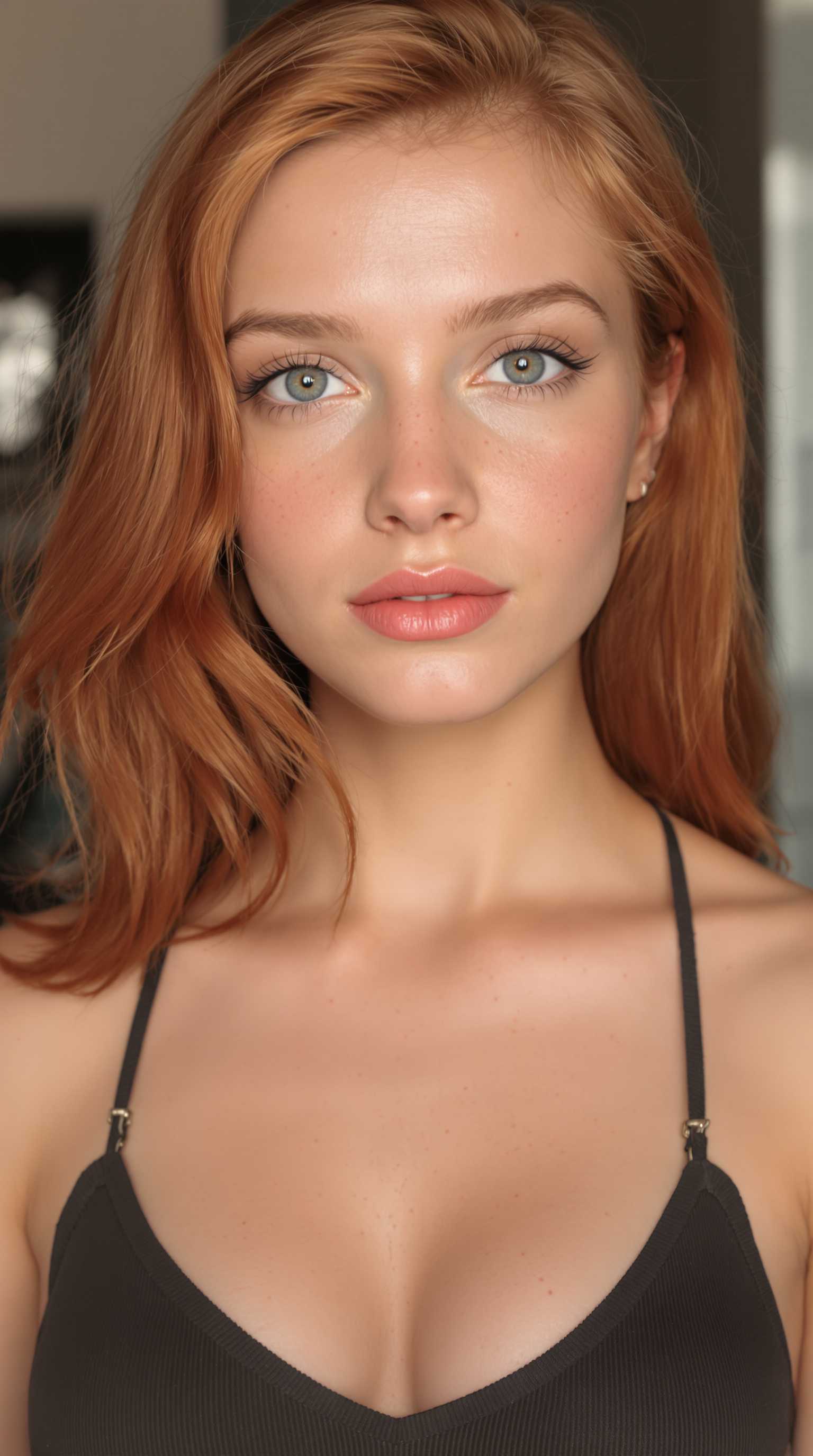 AI-generated image: Photorealistic portrait of a young Caucasian woman in her early 20s with fair skin, smooth complexio