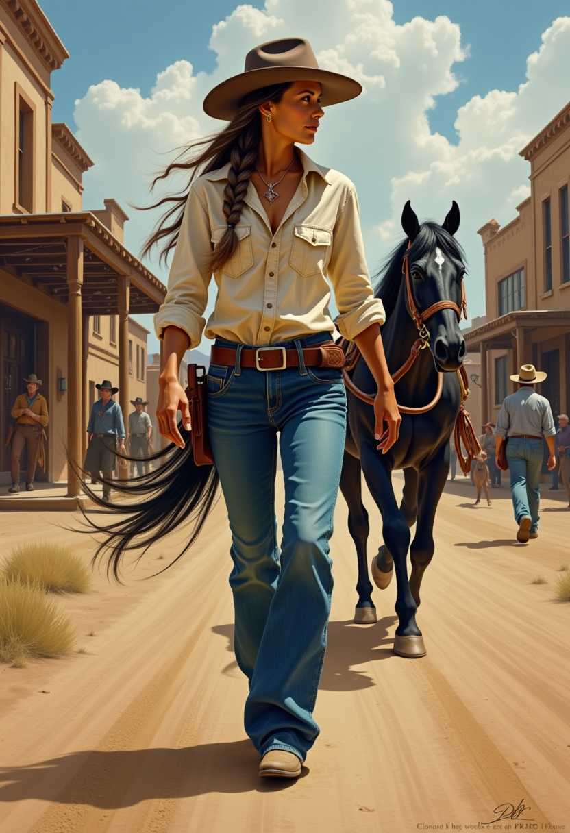 AI-generated image: Lady of the West: A Walk Through the Frontier Town