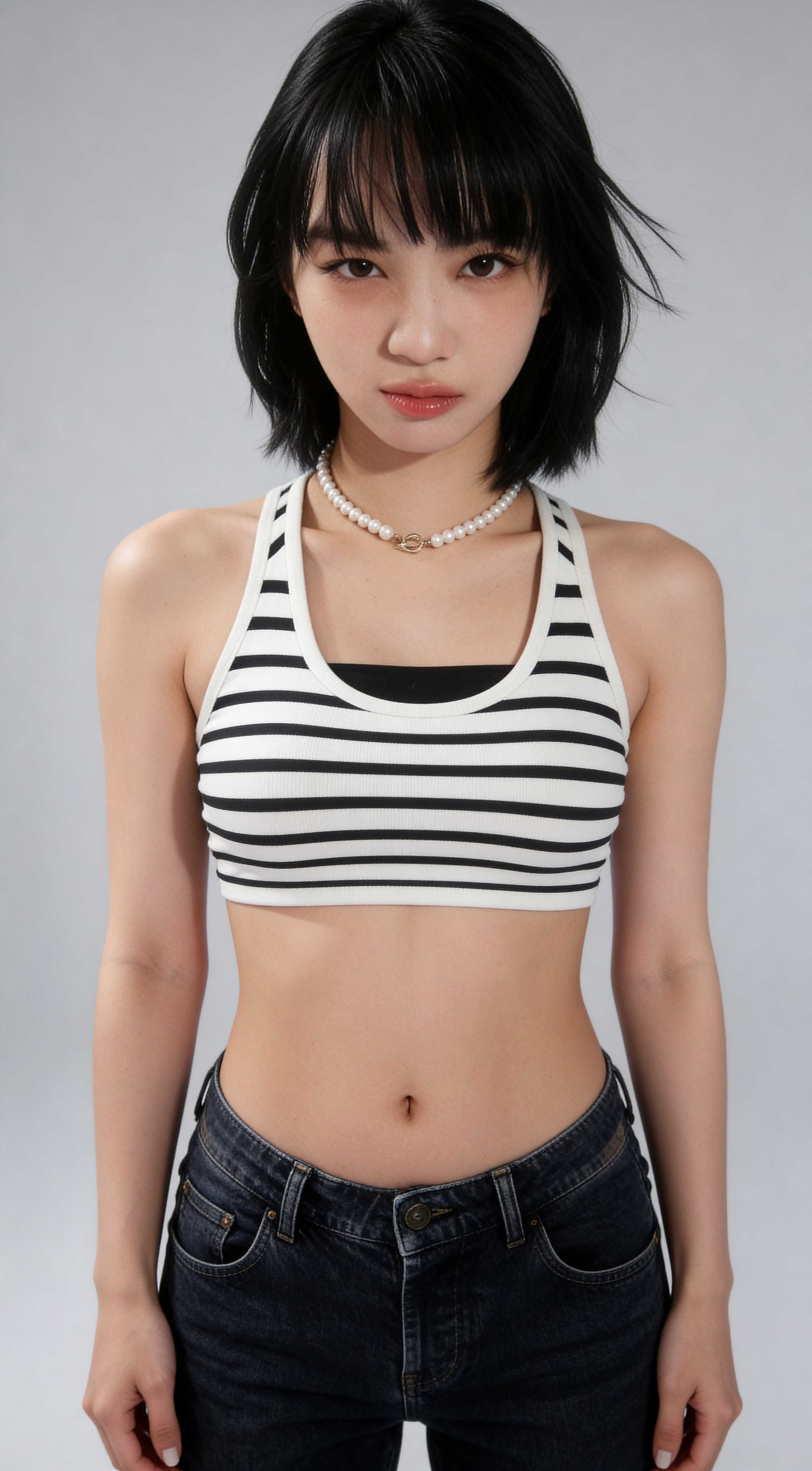 AI-generated image: Direct Gaze in Striped Crop