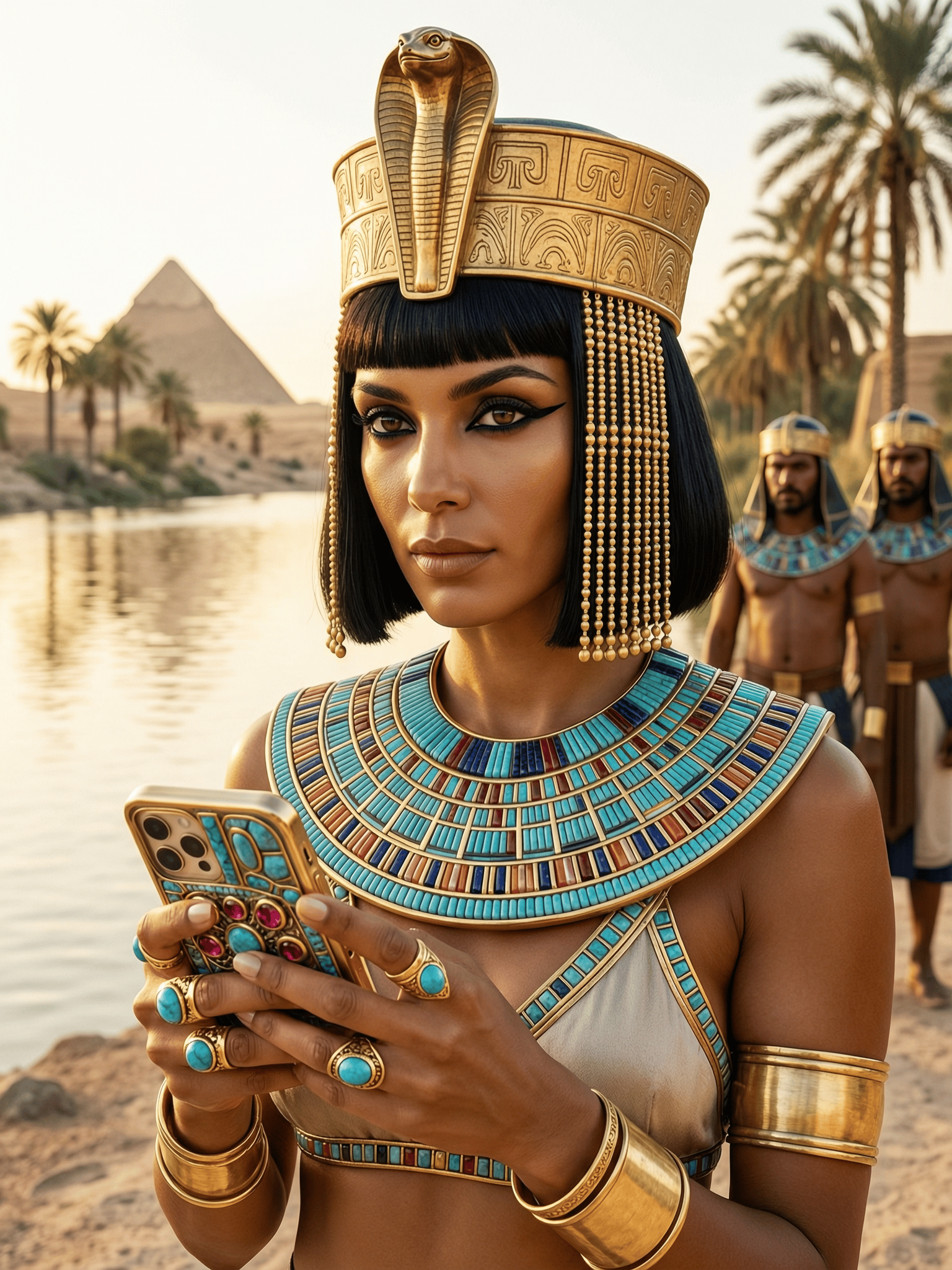AI-generated image: Cleopatra Scrolls by the Nile