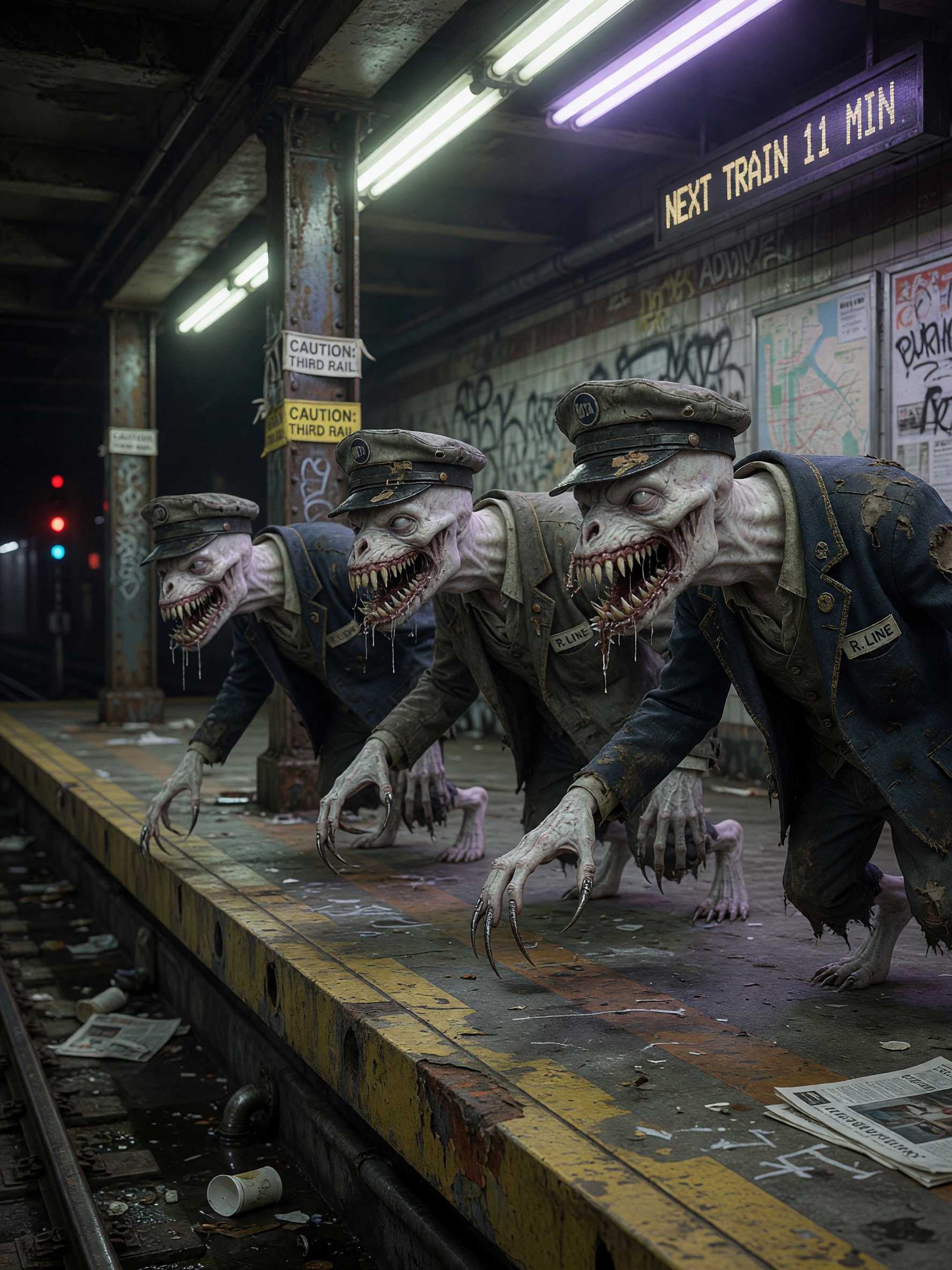 AI-generated image: Nightmare Conductors on Forgotten Tracks