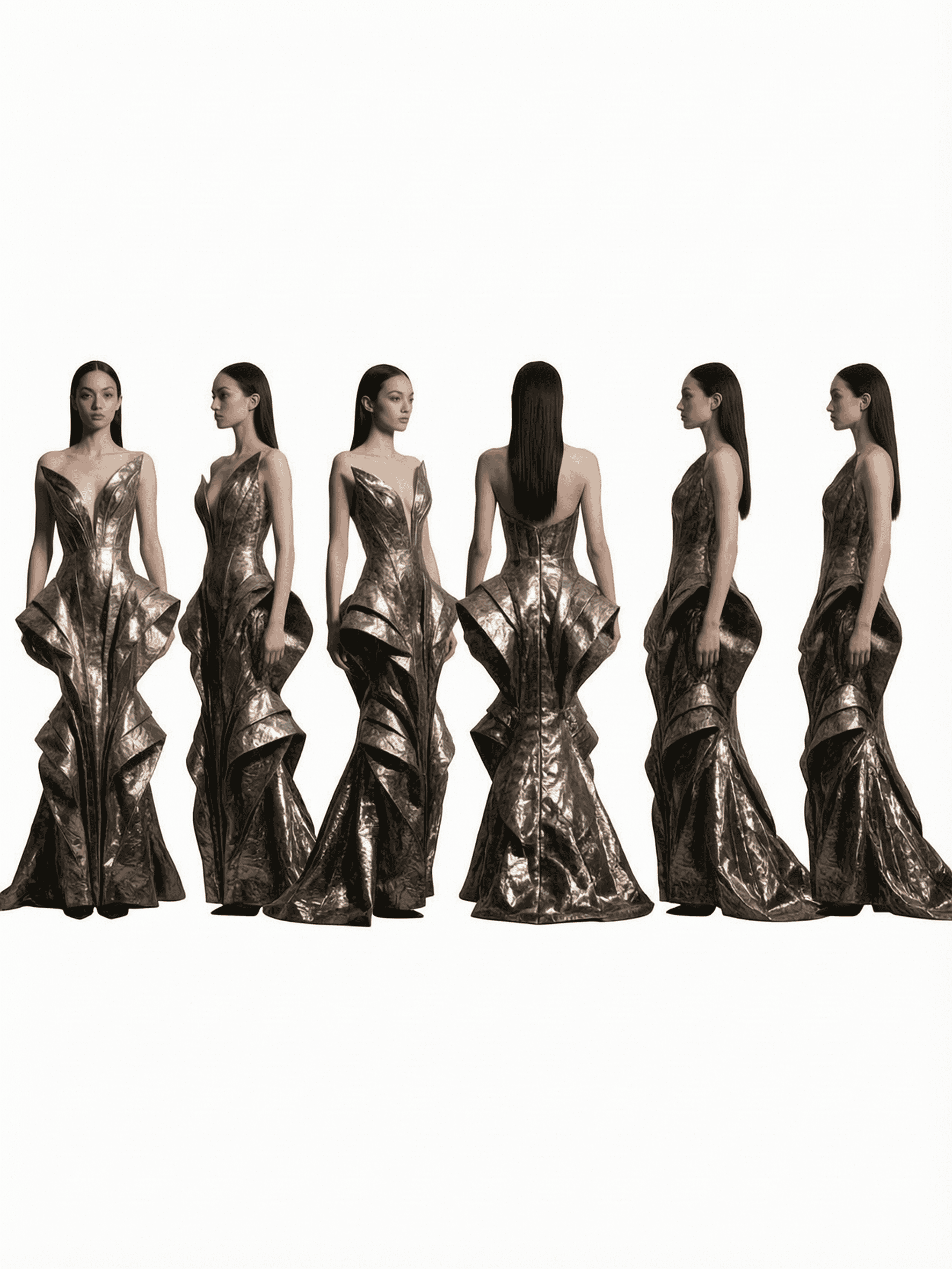 AI-generated image: Sculptural Bronze Gown Character Study
