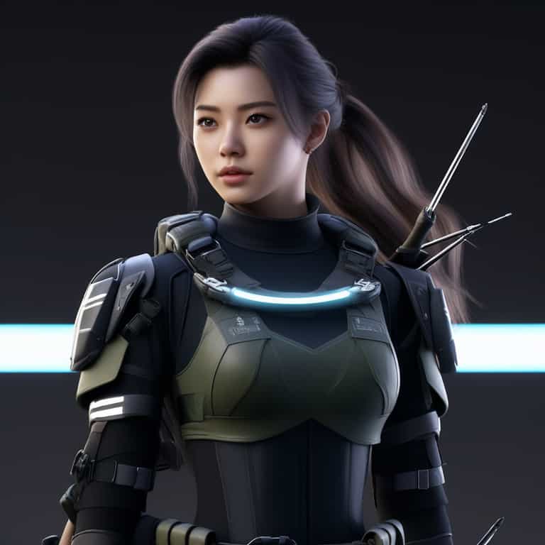 Unyielding Female Warrior in Advanced Combat Gear