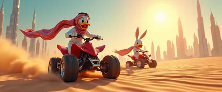 Animated Adventure Two Cartoon Characters ThrillRiding ATVs…