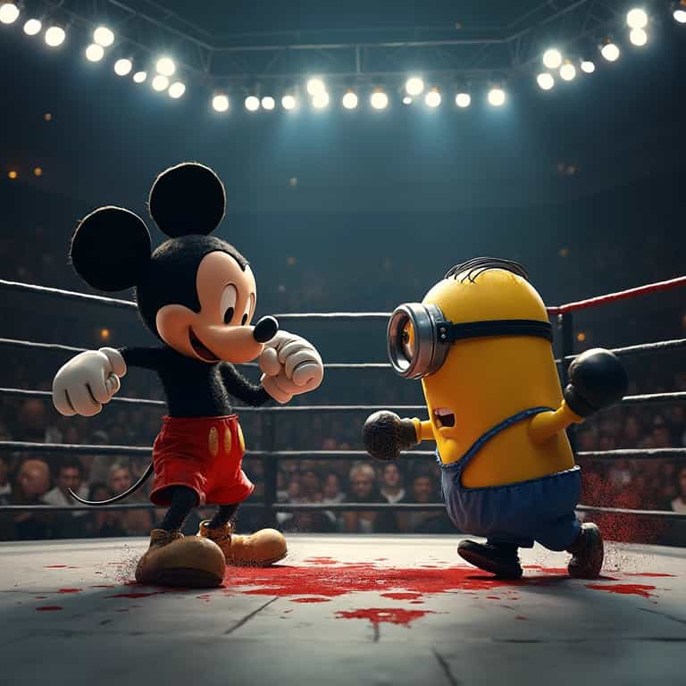 Iconic Animation Rivalry Mickey Mouse vs Minion in the Boxing Ring