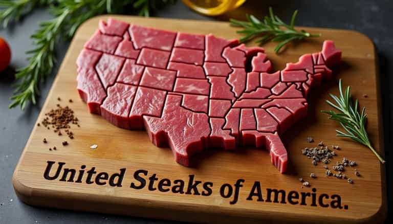 United States Map Crafted from Steak with United Steaks of America Caption