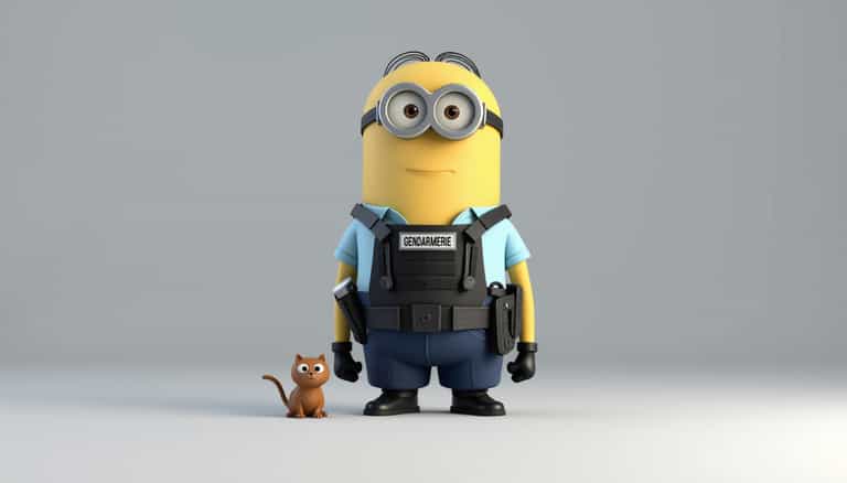 Minion in Gendarmerie Uniform with a Cat Companion