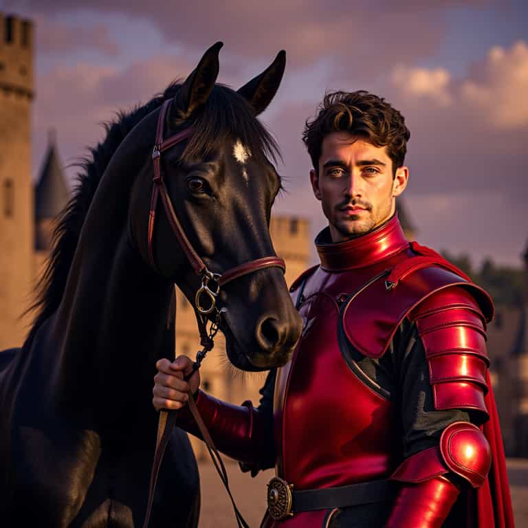 Medieval Knight in Red Armor with a Black Horse - Pixel Dojo