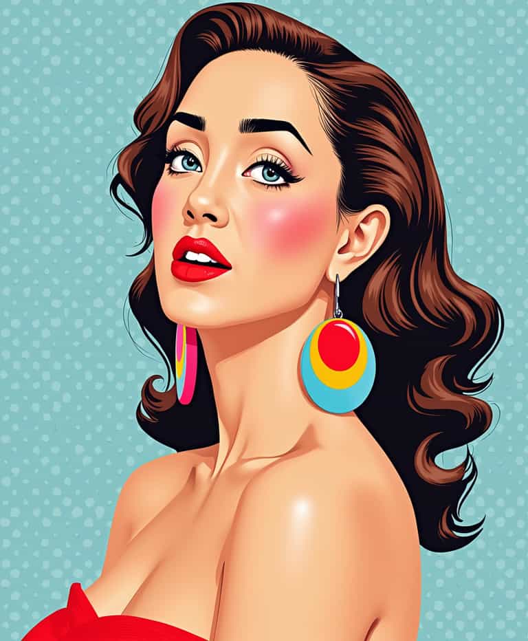 Vibrant Pop Art Portrait of a Woman with Statement Earrings…