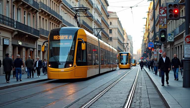 Urban Trams at Dawn - Pixel Dojo