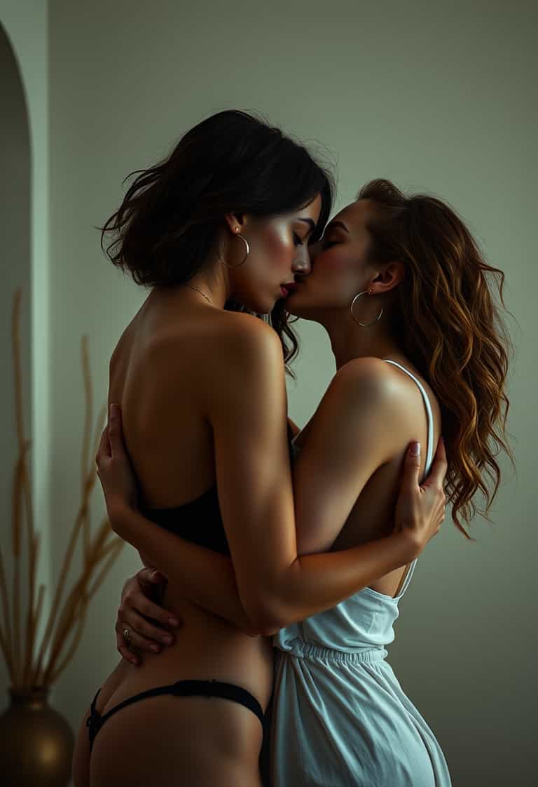 Intimate Embrace Two Women Share a Kiss