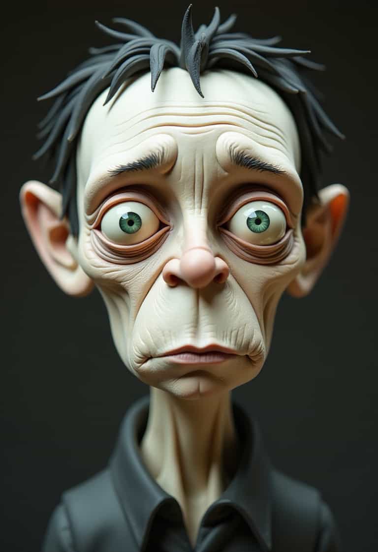 Exaggerated Features Sculpture of a Pensive Figure - Pixel