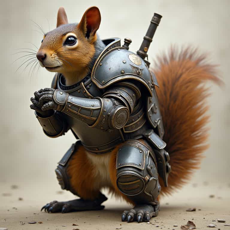 Squirrel in Armor A Whiskered Warrior Ready for Digital Adventure