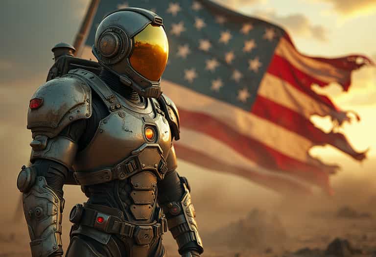 American Sentinel A Space Armor Warrior Standing Guard