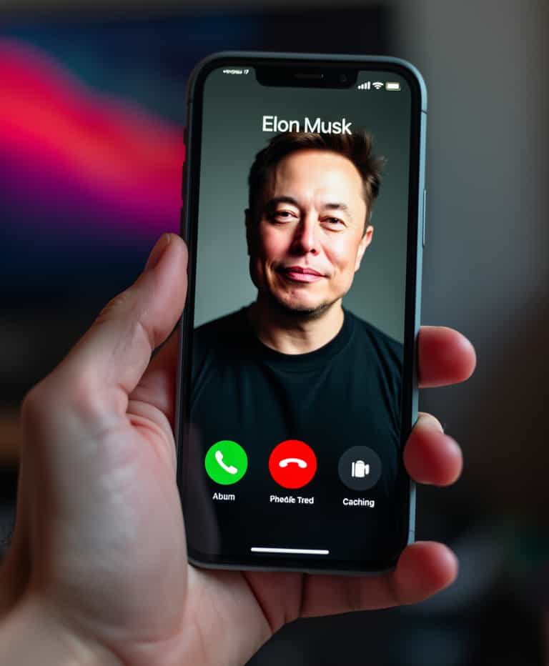 Elon Musk Video Call Displayed on Smartphone Screen