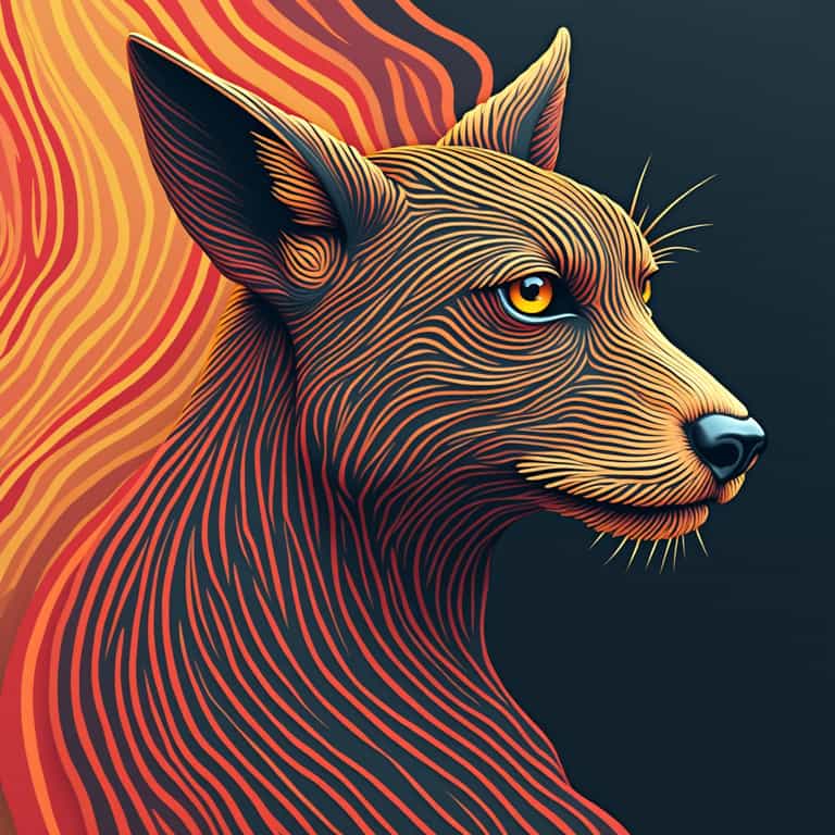 Stylized Wolf Illustration with Orange and Black Stripes