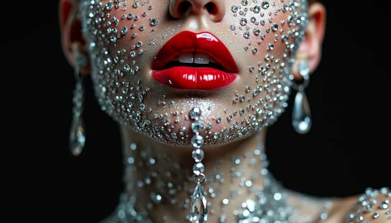 **Glamorous Sparkle: A Study in High-Fashion Beauty**