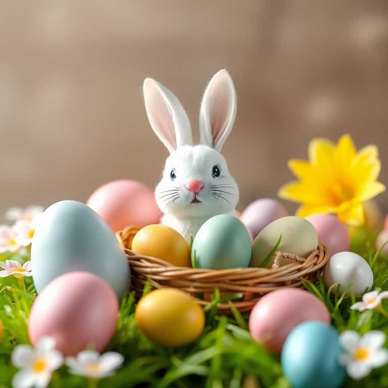 Easter Celebration with a White Rabbit