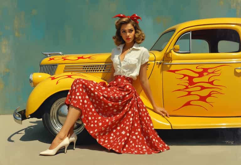 Vintage Elegance: A 1950s Pin-Up with a Classic Car
