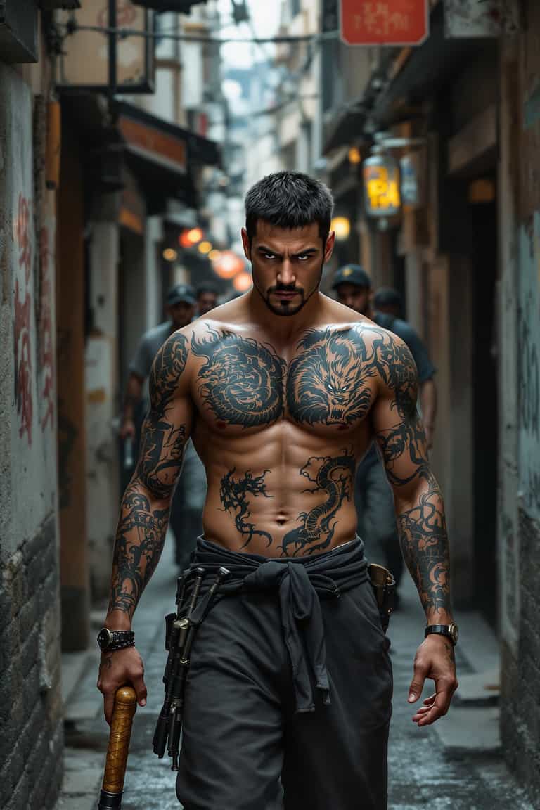 Urban Warrior with Dragon Tattoos