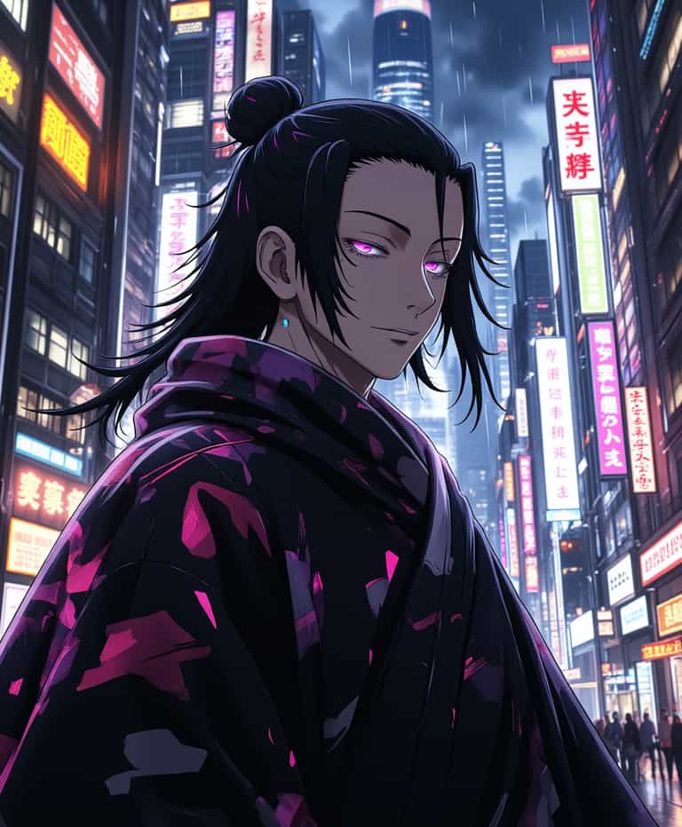 Neon Samurai in the City Night