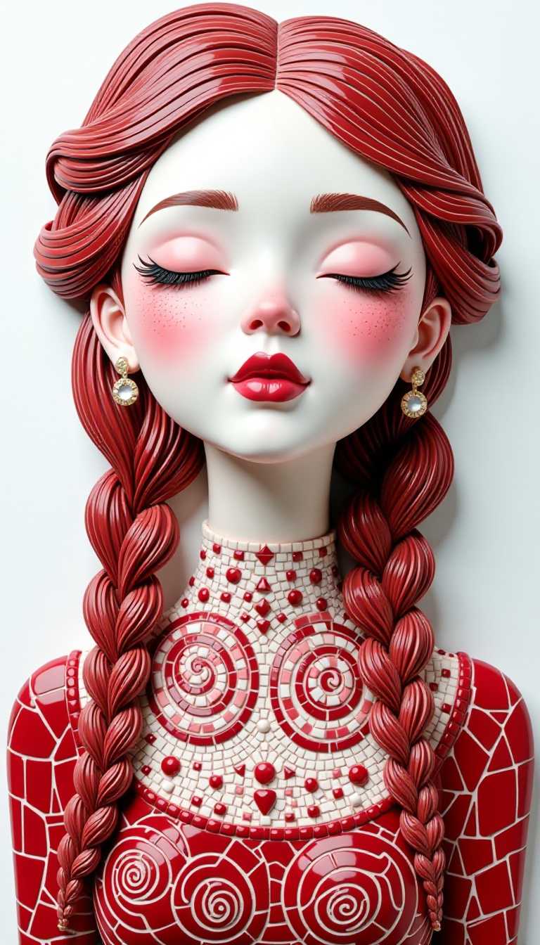 **Mosaic Elegance: The Red Braid**