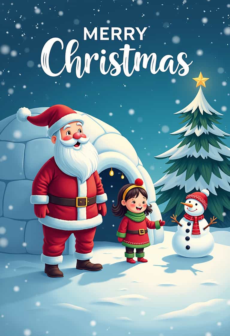 Festive Christmas Scene with Santa and Friends