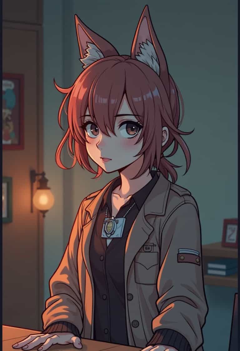Contemplative Fox-Eared Girl in a Cozy Room
