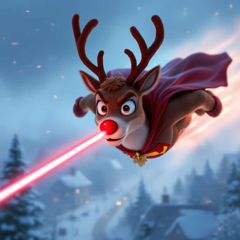 Superhero Reindeer in Flight