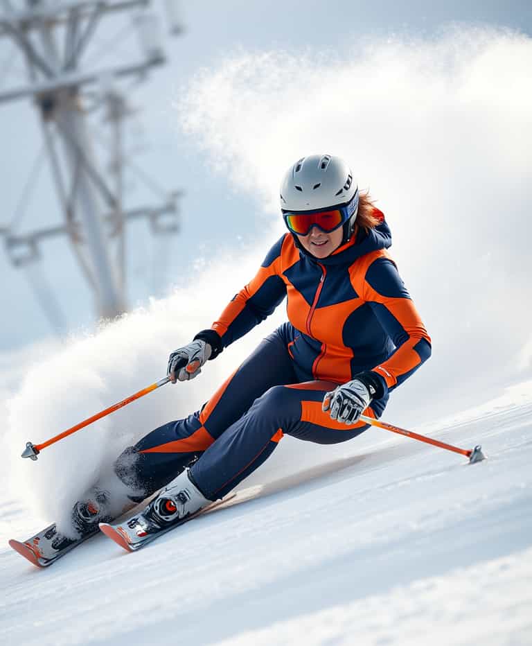 Dynamic Descent: Skier in Orange and Blue