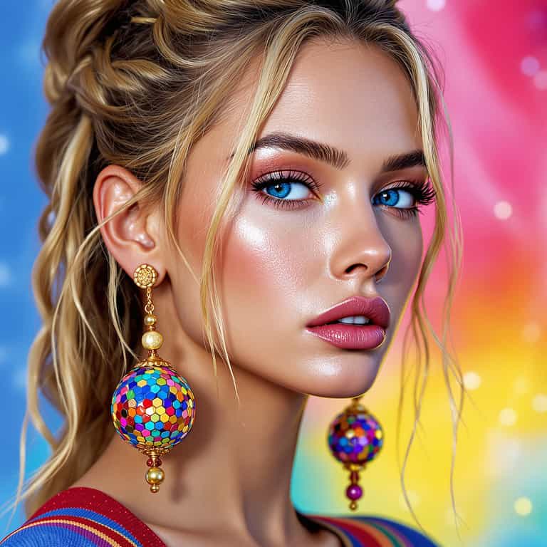 Vibrant Portrait with Mosaic Earrings