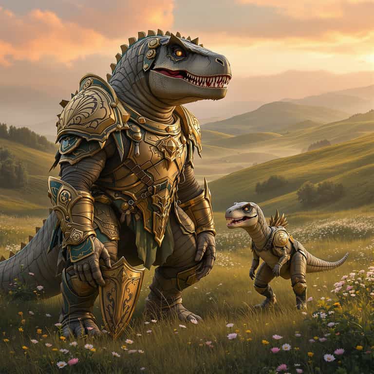 Guardians of the Valley: Armored Dinosaurs at Sunset