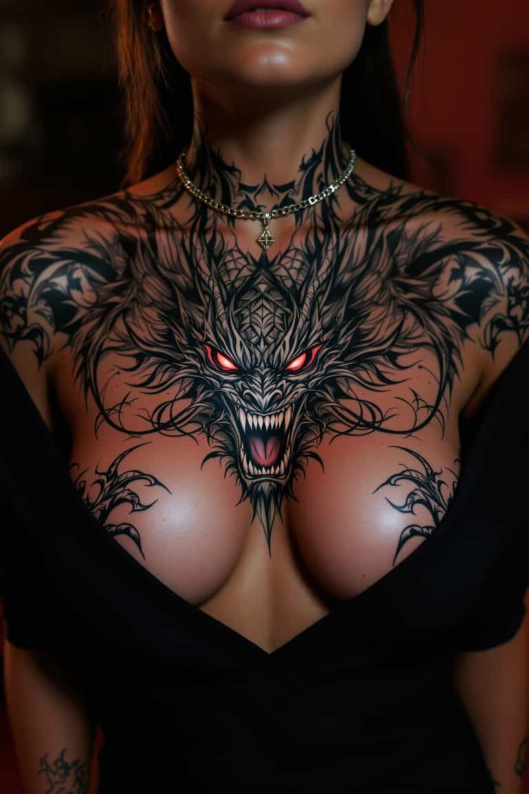 Fierce Dragon Tattoo: A Mystical Chest Piece