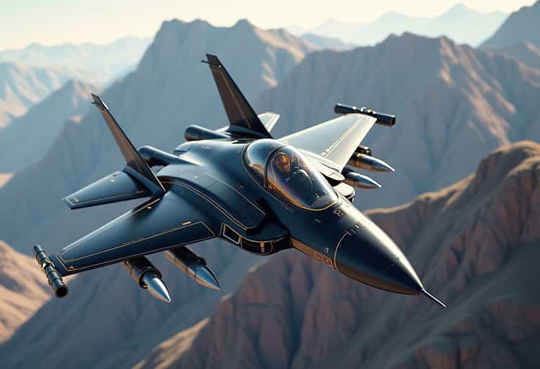 Fighter Jet Over Mountainous Terrain