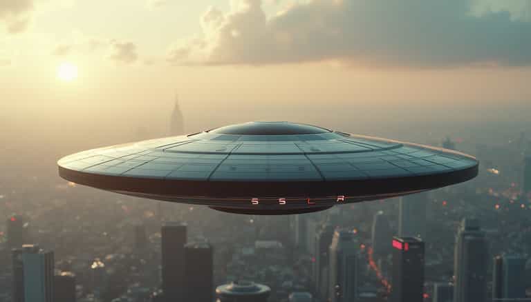 UFO Over Metropolis at Sunset