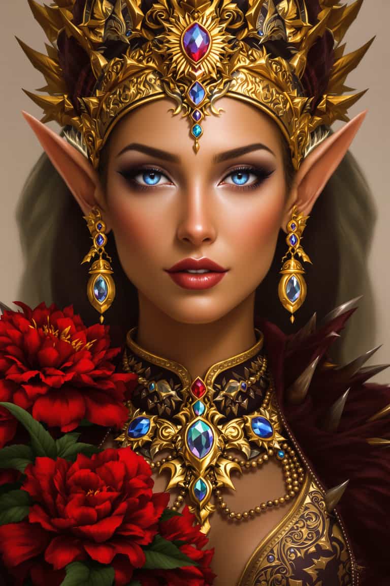 Regal Elf with Peonies