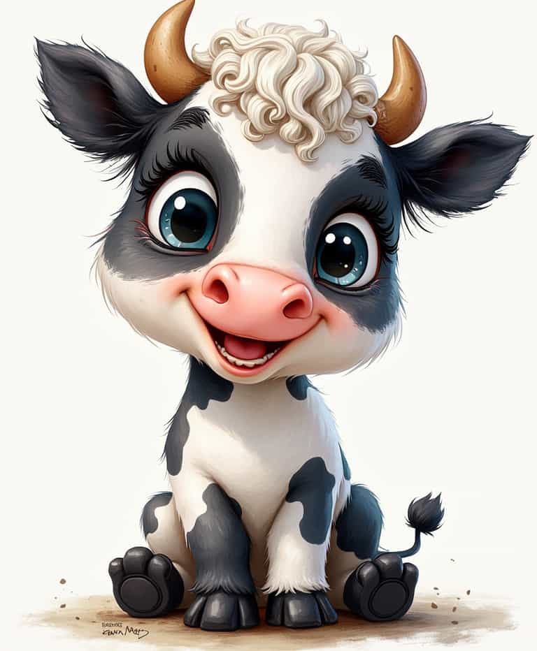 **Adorable Baby Cow with Sparkling Eyes**