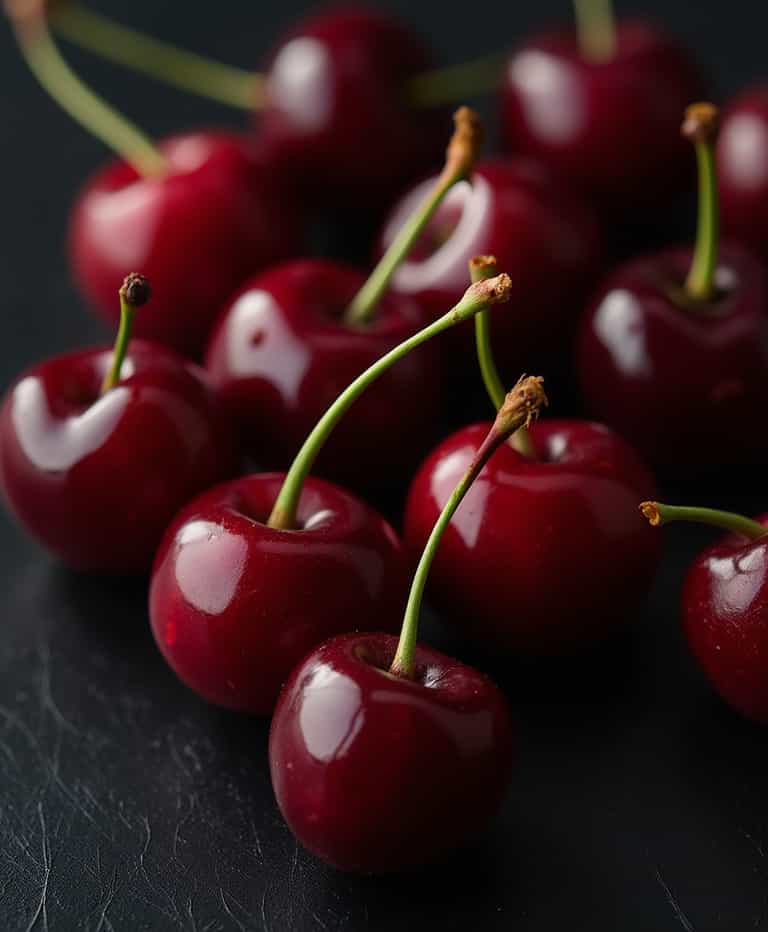 Vibrant Cherries on Dark Elegance