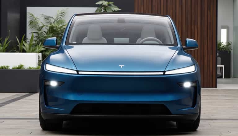 Modern Electric Elegance: A Tesla in Contemporary Setting