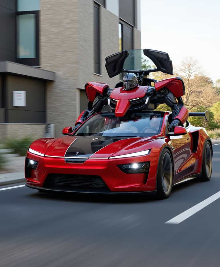 Futuristic Fusion: Robot and Sports Car in Urban Motion