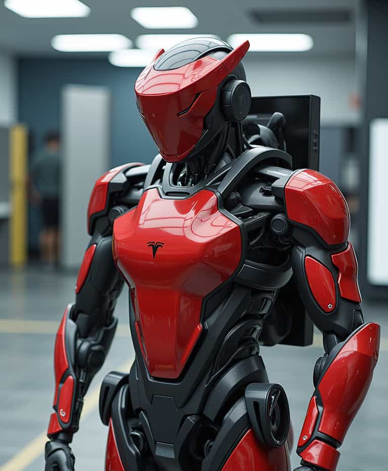 Futuristic Red Robot in High-Tech Lab
