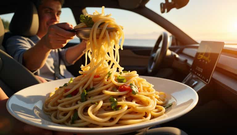 Sunset Spaghetti in a Modern Car
