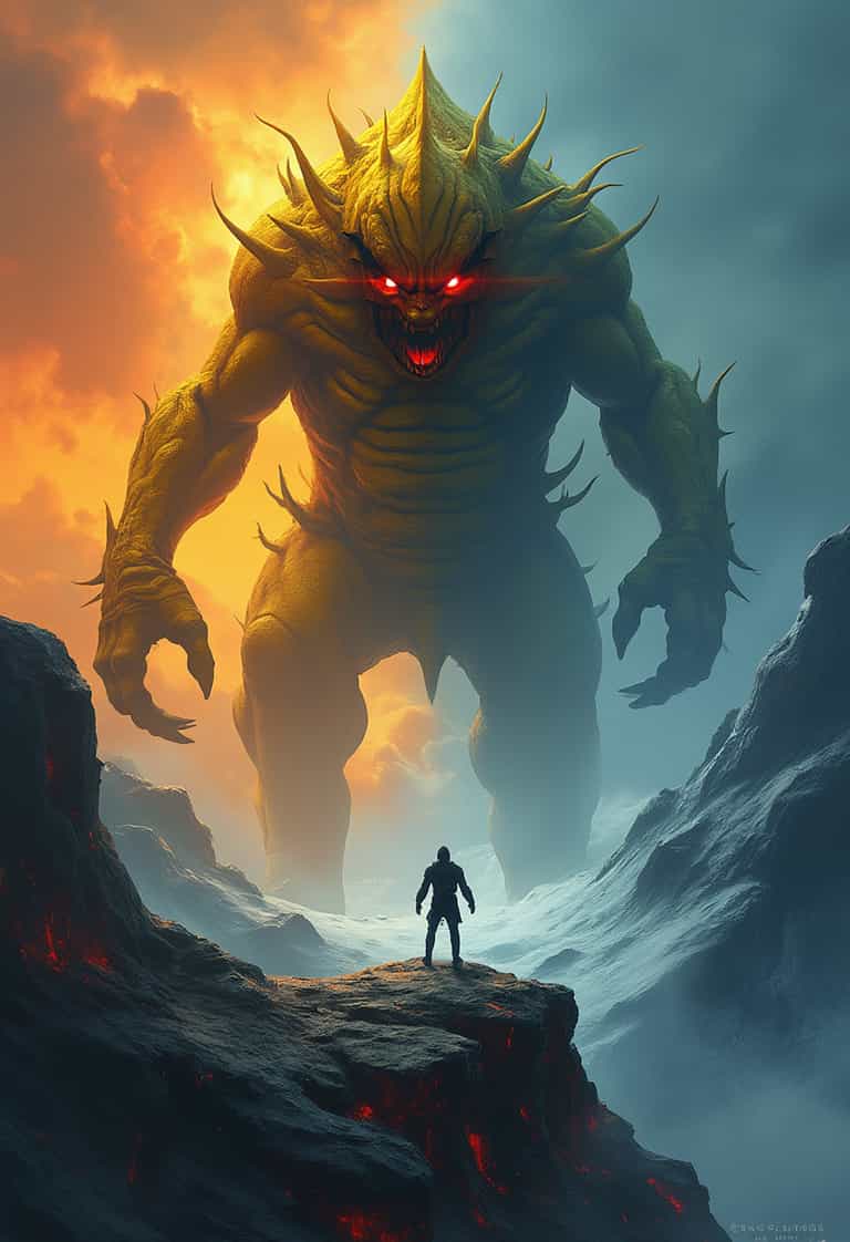 Epic Confrontation: Man vs. Monster