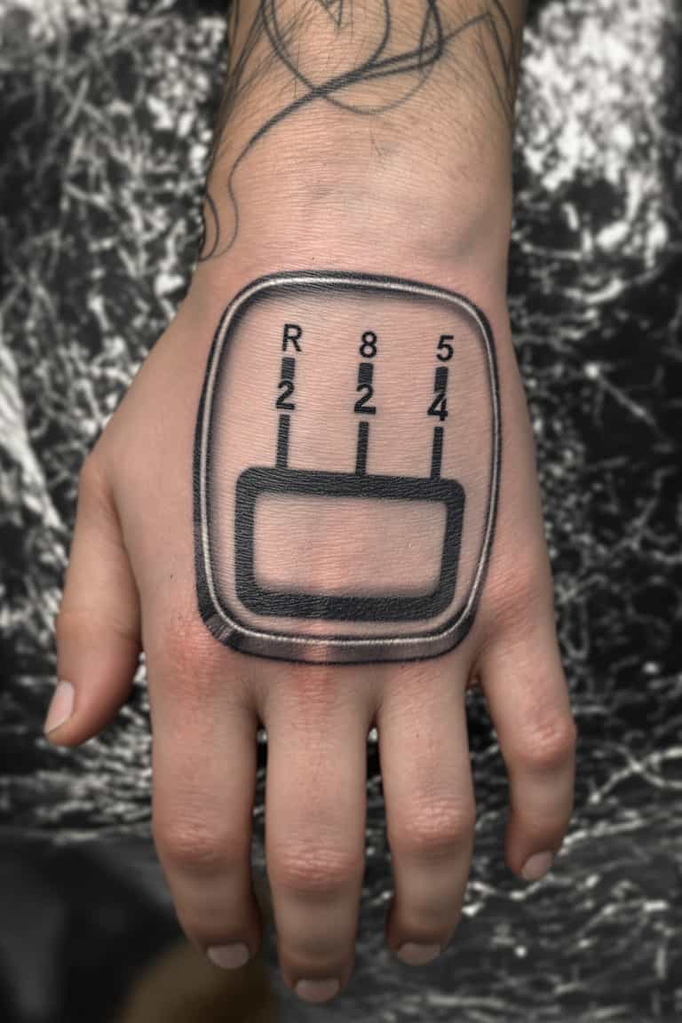 Manual Gear Shift Tattoo on Hand