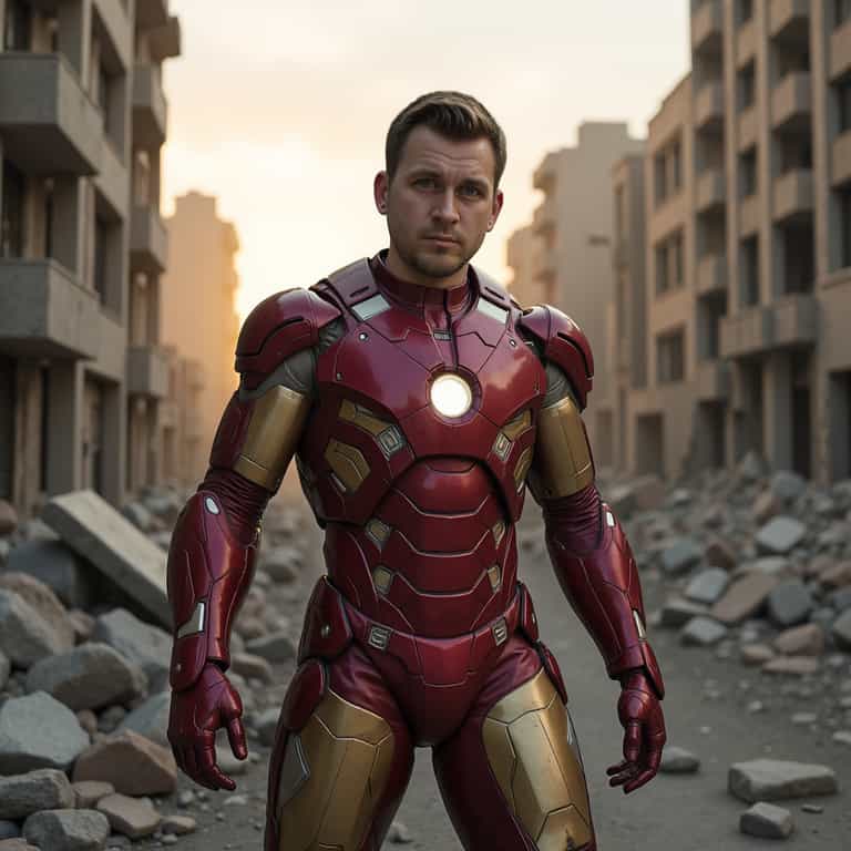 Iron Man Amidst Urban Ruins