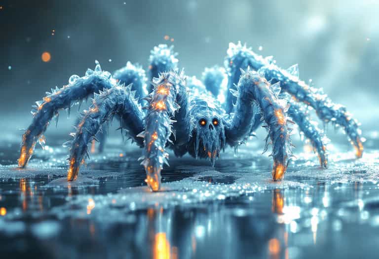 Icebound Arachnid: The Glowing Sentinel